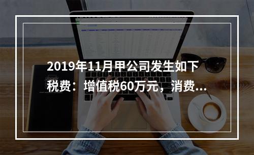 2019年11月甲公司发生如下税费：增值税60万元，消费税8