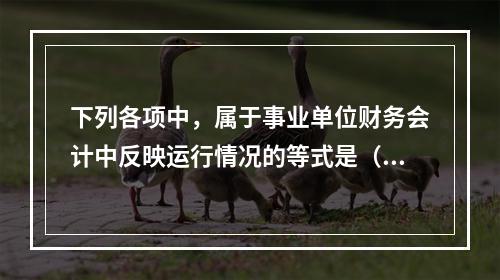 下列各项中，属于事业单位财务会计中反映运行情况的等式是（　）