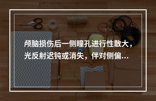 颅脑损伤后一侧瞳孔进行性散大，光反射迟钝或消失，伴对侧偏瘫与