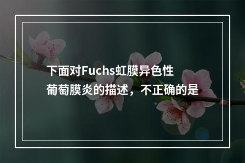 下面对Fuchs虹膜异色性葡萄膜炎的描述，不正确的是