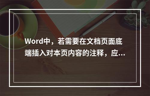 Word中，若需要在文档页面底端插入对本页内容的注释，应该插