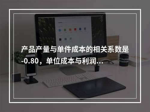 产品产量与单件成本的相关系数是-0.80，单位成本与利润率的