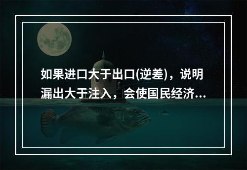 如果进口大于出口(逆差)，说明漏出大于注入，会使国民经济总产