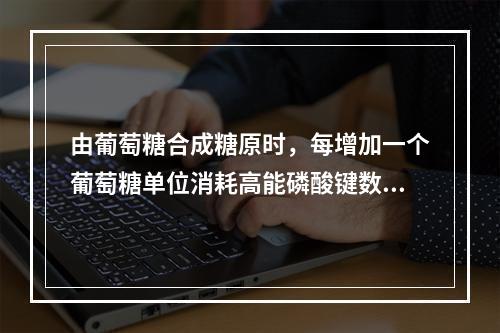 由葡萄糖合成糖原时，每增加一个葡萄糖单位消耗高能磷酸键数为（