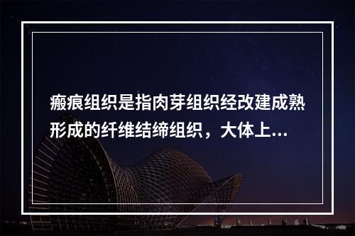 瘢痕组织是指肉芽组织经改建成熟形成的纤维结缔组织，大体上局部