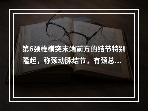 第6颈椎横突末端前方的结节特别隆起，称颈动脉结节，有颈总动脉