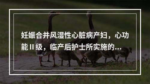 妊娠合并风湿性心脏病产妇，心功能Ⅱ级，临产后护士所实施的护理