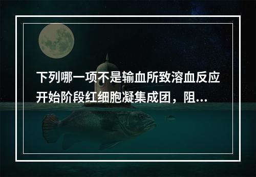 下列哪一项不是输血所致溶血反应开始阶段红细胞凝集成团，阻塞部