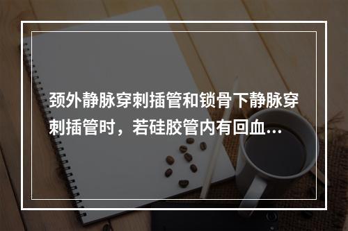 颈外静脉穿刺插管和锁骨下静脉穿刺插管时，若硅胶管内有回血，可