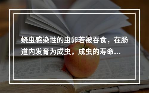 蛲虫感染性的虫卵若被吞食，在肠道内发育为成虫，成虫的寿命为（