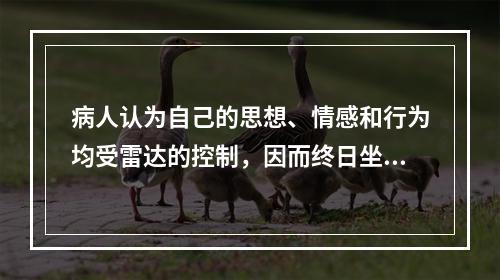 病人认为自己的思想、情感和行为均受雷达的控制，因而终日坐卧不