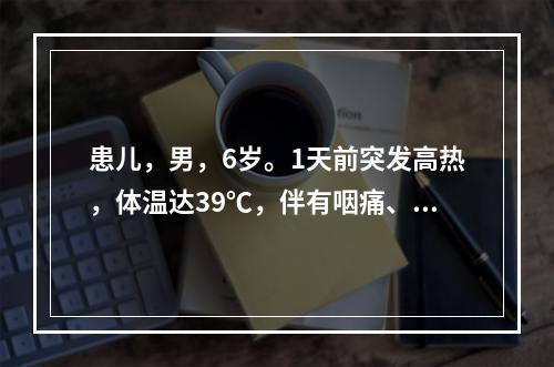 患儿，男，6岁。1天前突发高热，体温达39℃，伴有咽痛、吞咽