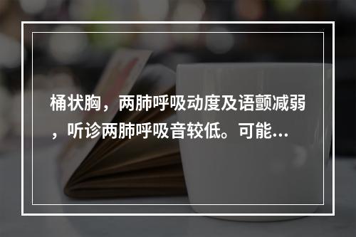 桶状胸，两肺呼吸动度及语颤减弱，听诊两肺呼吸音较低。可能的疾