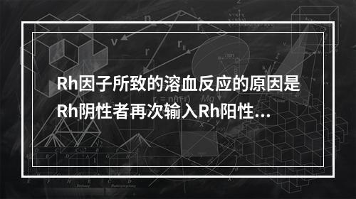 Rh因子所致的溶血反应的原因是Rh阴性者再次输入Rh阳性者的