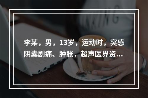 李某，男，13岁，运动时，突感阴囊剧痛、肿胀，超声医界资讯网