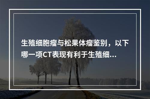 生殖细胞瘤与松果体瘤鉴别，以下哪一项CT表现有利于生殖细胞瘤