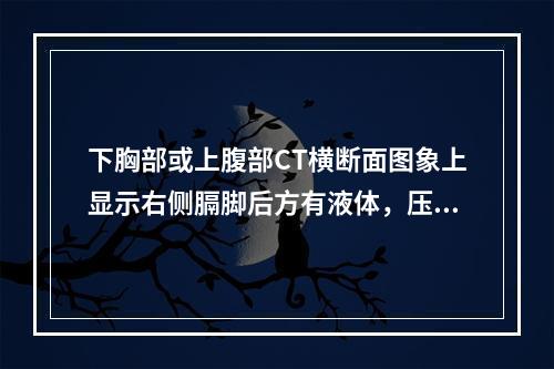 下胸部或上腹部CT横断面图象上显示右侧膈脚后方有液体，压迫膈