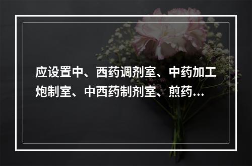 应设置中、西药调剂室、中药加工炮制室、中西药制剂室、煎药室、