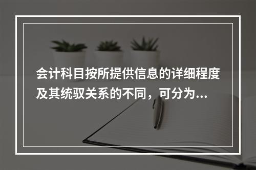 会计科目按所提供信息的详细程度及其统驭关系的不同，可分为（