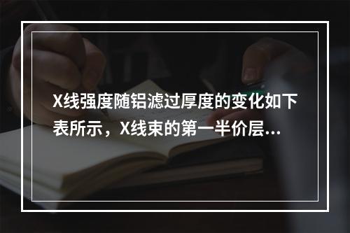 X线强度随铝滤过厚度的变化如下表所示，X线束的第一半价层是