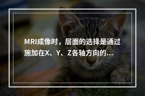 MRI成像时，层面的选择是通过施加在X、Y、Z各轴方向的（