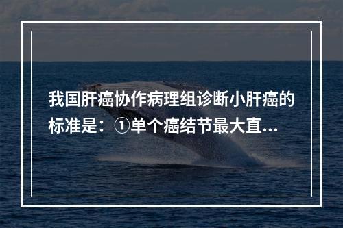 我国肝癌协作病理组诊断小肝癌的标准是：①单个癌结节最大直径≤