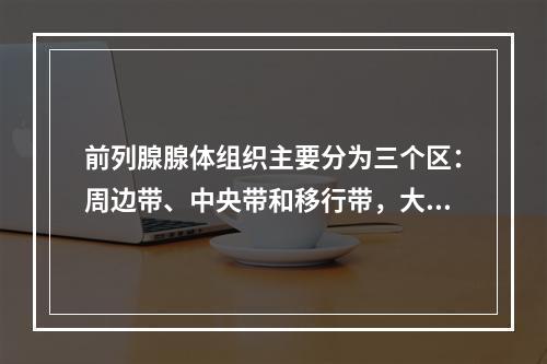 前列腺腺体组织主要分为三个区：周边带、中央带和移行带，大多数