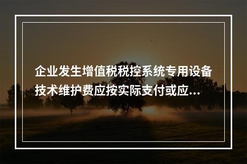 企业发生增值税税控系统专用设备技术维护费应按实际支付或应付的