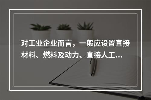 对工业企业而言，一般应设置直接材料、燃料及动力、直接人工、制