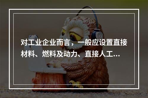 对工业企业而言，一般应设置直接材料、燃料及动力、直接人工、制