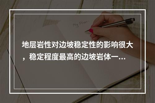 地层岩性对边坡稳定性的影响很大，稳定程度最高的边坡岩体一般是