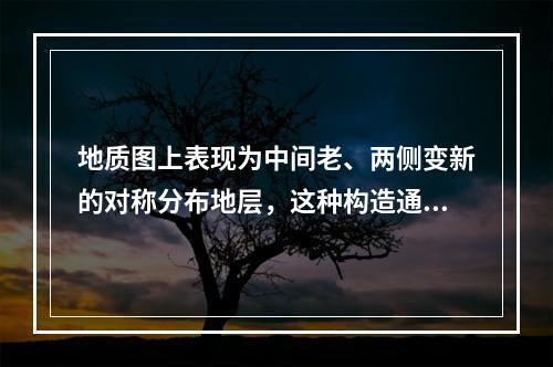 地质图上表现为中间老、两侧变新的对称分布地层，这种构造通常