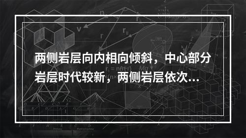 两侧岩层向内相向倾斜，中心部分岩层时代较新，两侧岩层依次变