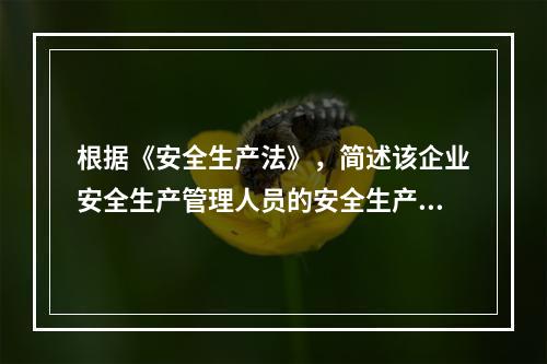 根据《安全生产法》，简述该企业安全生产管理人员的安全生产职责