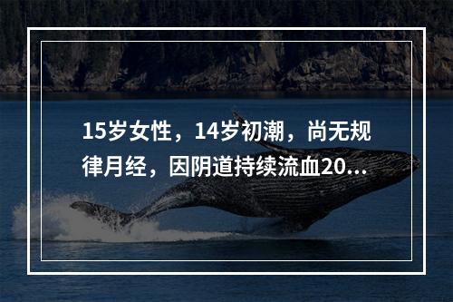 15岁女性，14岁初潮，尚无规律月经，因阴道持续流血20余天