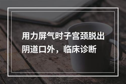 用力屏气时子宫颈脱出阴道口外，临床诊断