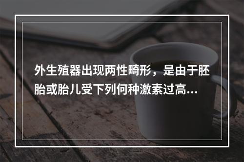 外生殖器出现两性畸形，是由于胚胎或胎儿受下列何种激素过高或不