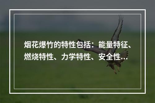 烟花爆竹的特性包括：能量特征、燃烧特性、力学特性、安全性等。