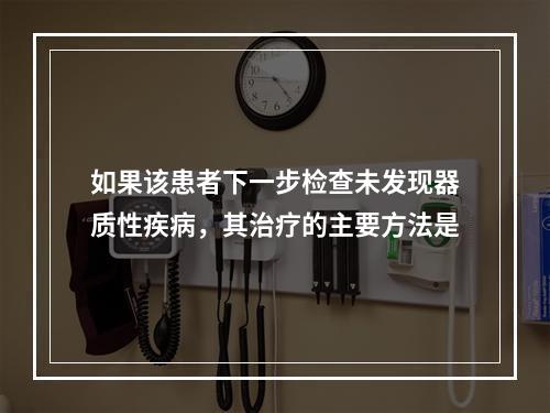 如果该患者下一步检查未发现器质性疾病，其治疗的主要方法是