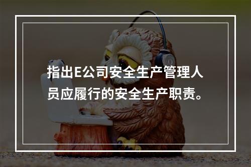 指出E公司安全生产管理人员应履行的安全生产职责。