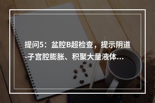 提问5：盆腔B超检查，提示阴道-子宫腔膨胀、积聚大量液体，考