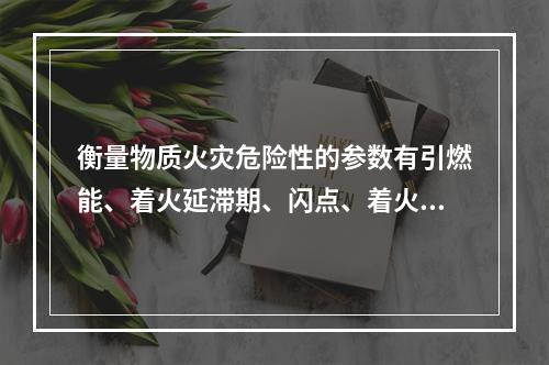 衡量物质火灾危险性的参数有引燃能、着火延滞期、闪点、着火点、