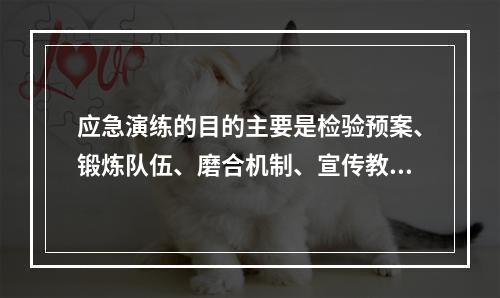 应急演练的目的主要是检验预案、锻炼队伍、磨合机制、宣传教育