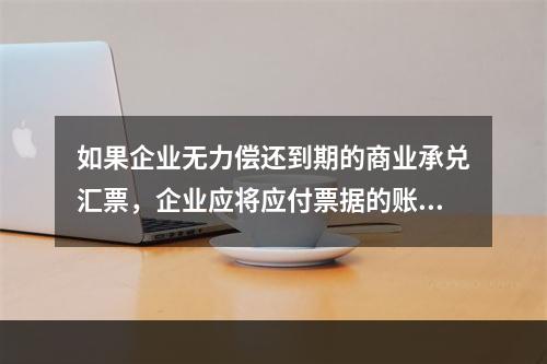 如果企业无力偿还到期的商业承兑汇票，企业应将应付票据的账面余