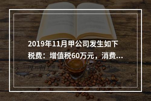 2019年11月甲公司发生如下税费：增值税60万元，消费税8