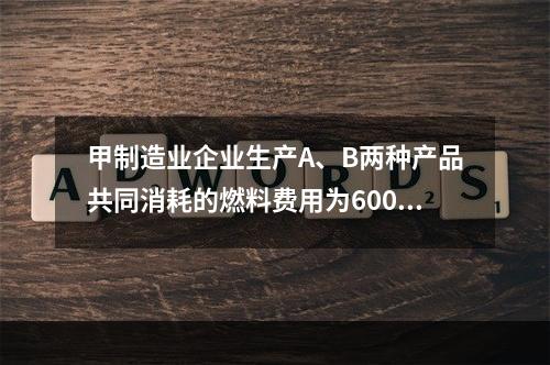 甲制造业企业生产A、B两种产品共同消耗的燃料费用为6000元