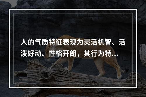 人的气质特征表现为灵活机智、活泼好动、性格开朗，其行为特征更