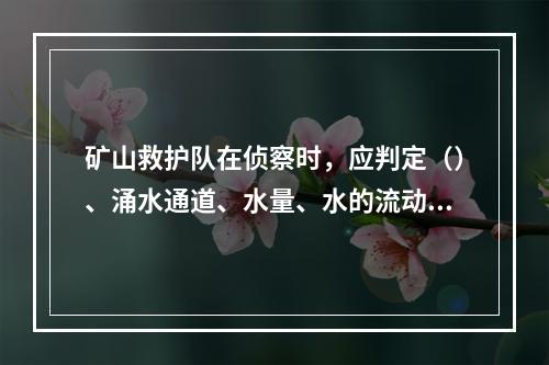 矿山救护队在侦察时，应判定（）、涌水通道、水量、水的流动线路