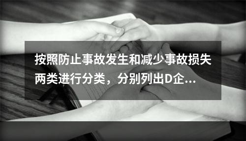 按照防止事故发生和减少事故损失两类进行分类，分别列出D企业采