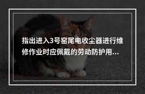 指出进入3号窑尾电收尘器进行维修作业时应佩戴的劳动防护用品，